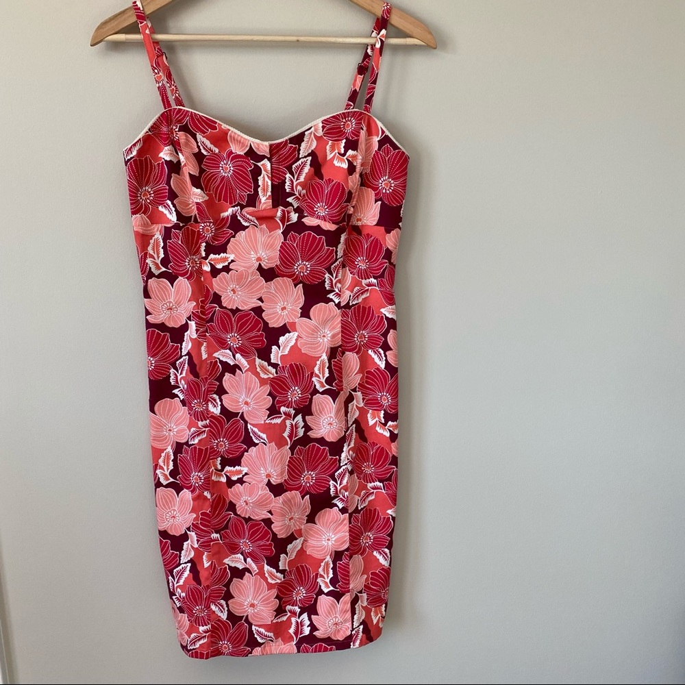 LOFT Stretch Pink Flower Sweetheart Neckline Mini Dress